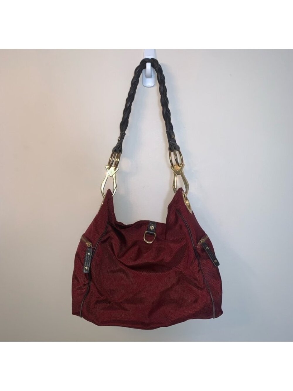 JPK Paris 75 Elegant Red Hobo Bag with Gold Details